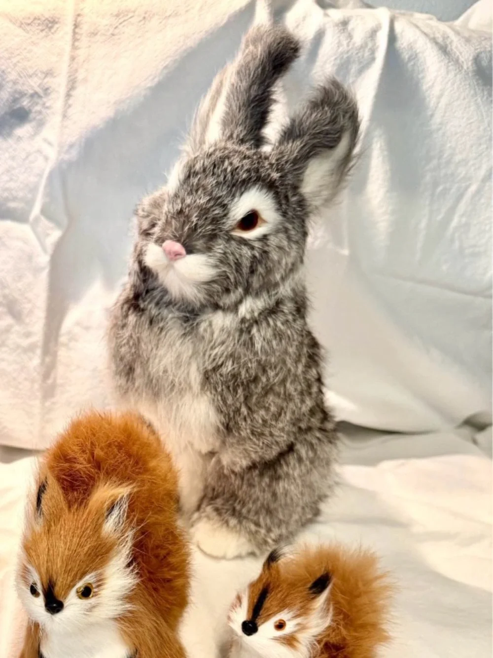 Plush Gray & White Rabbit Small Pet Toy - Soft Faux Fur